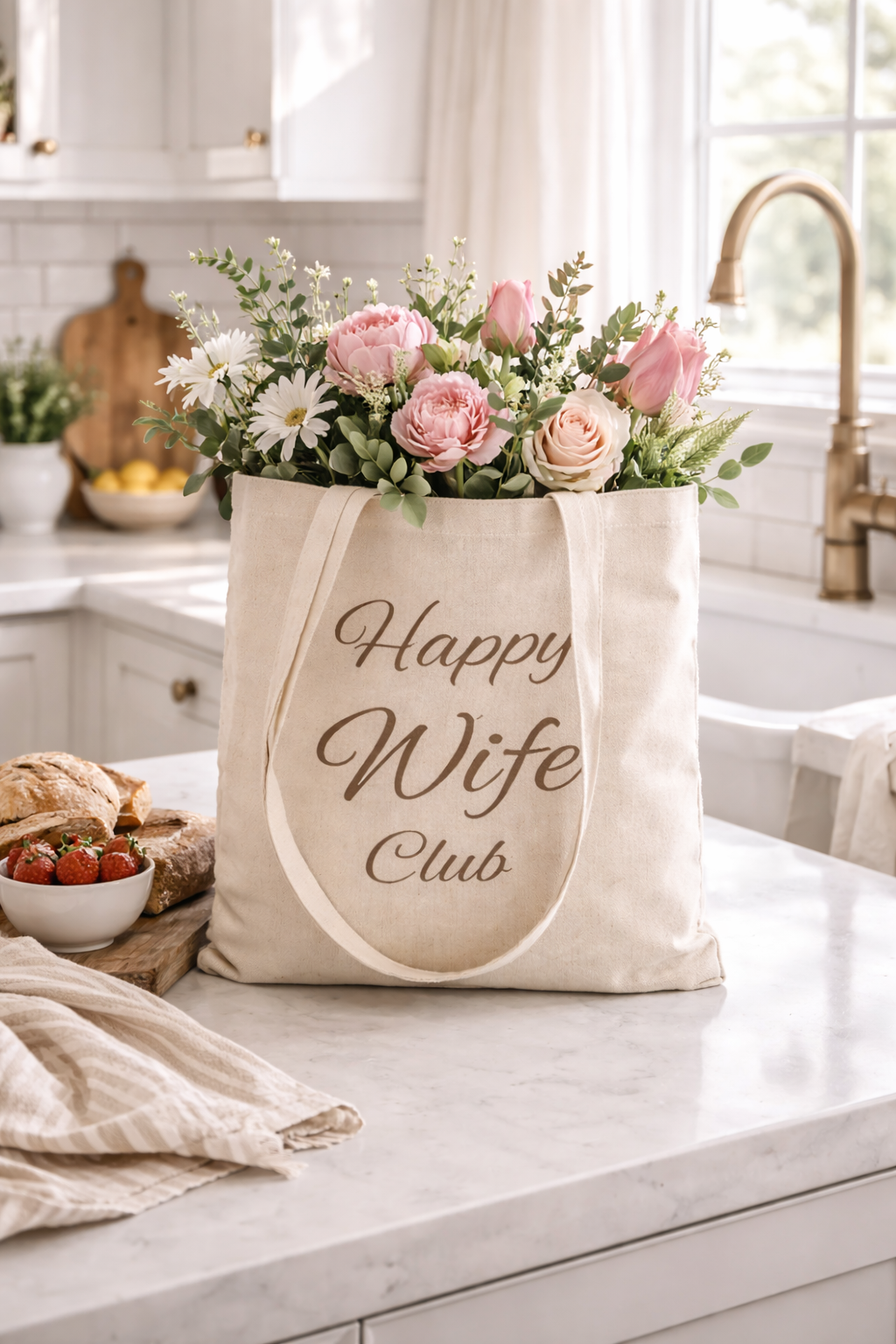 Happy Wife Club Natural Canvas Tote Bag