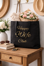 Happy Wife Club Black Canvas Tote Bag