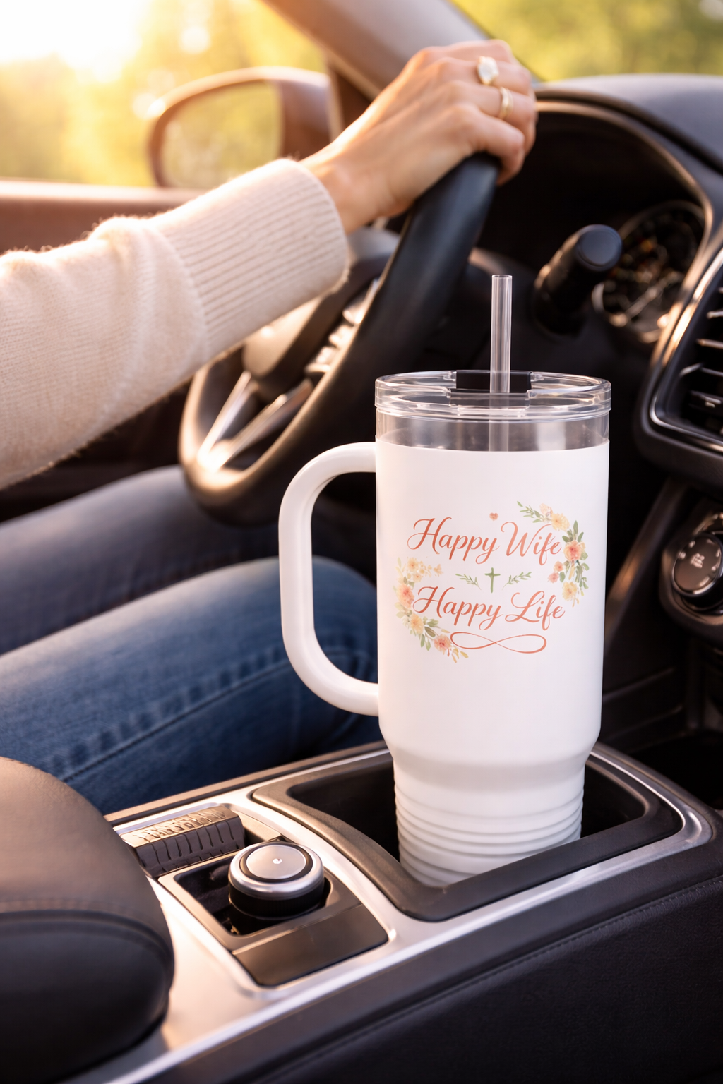 Happy Wife, Happy Life 40 oz Tumbler with Handle & Straw