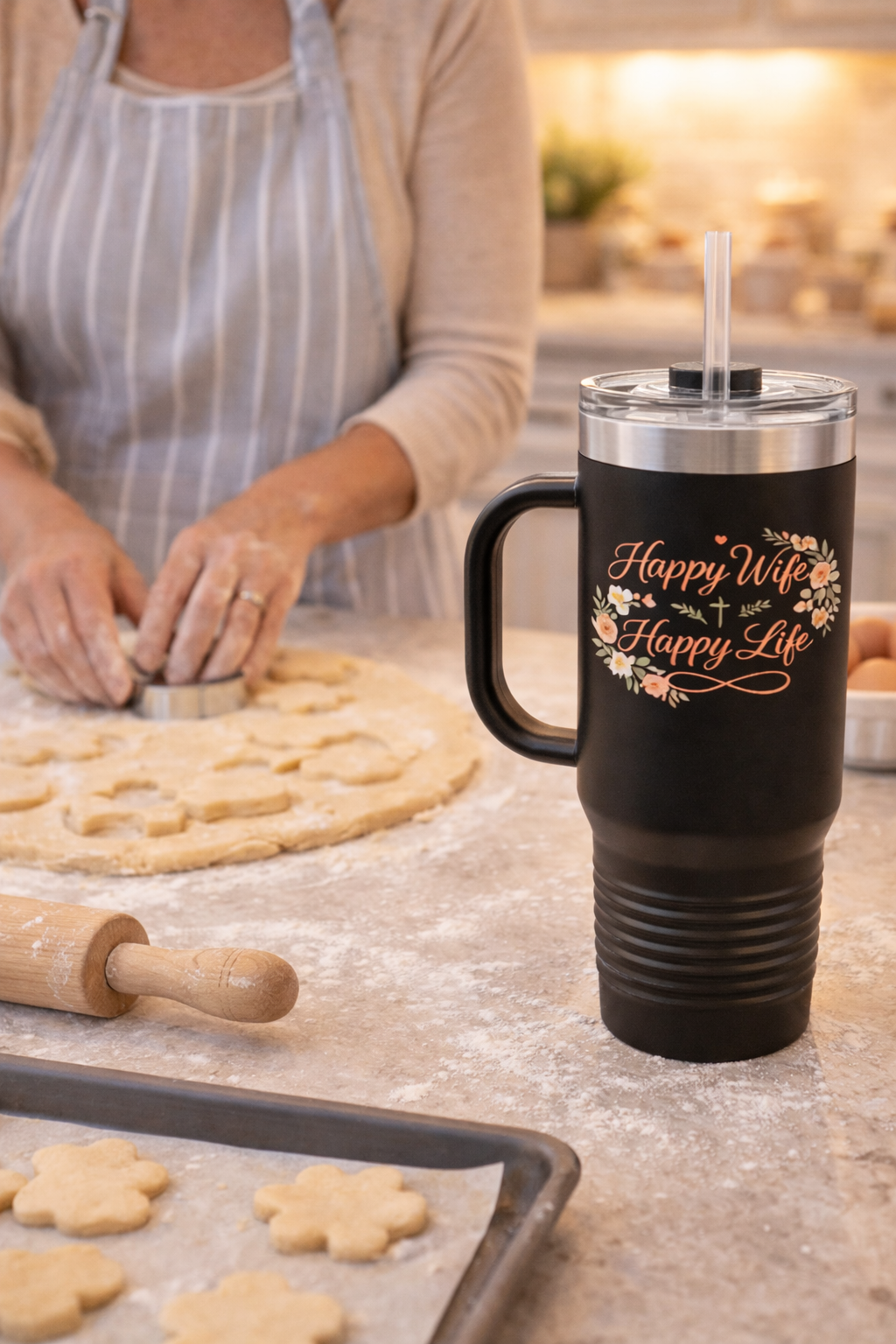 Happy Wife, Happy Life 40 oz Tumbler with Handle & Straw