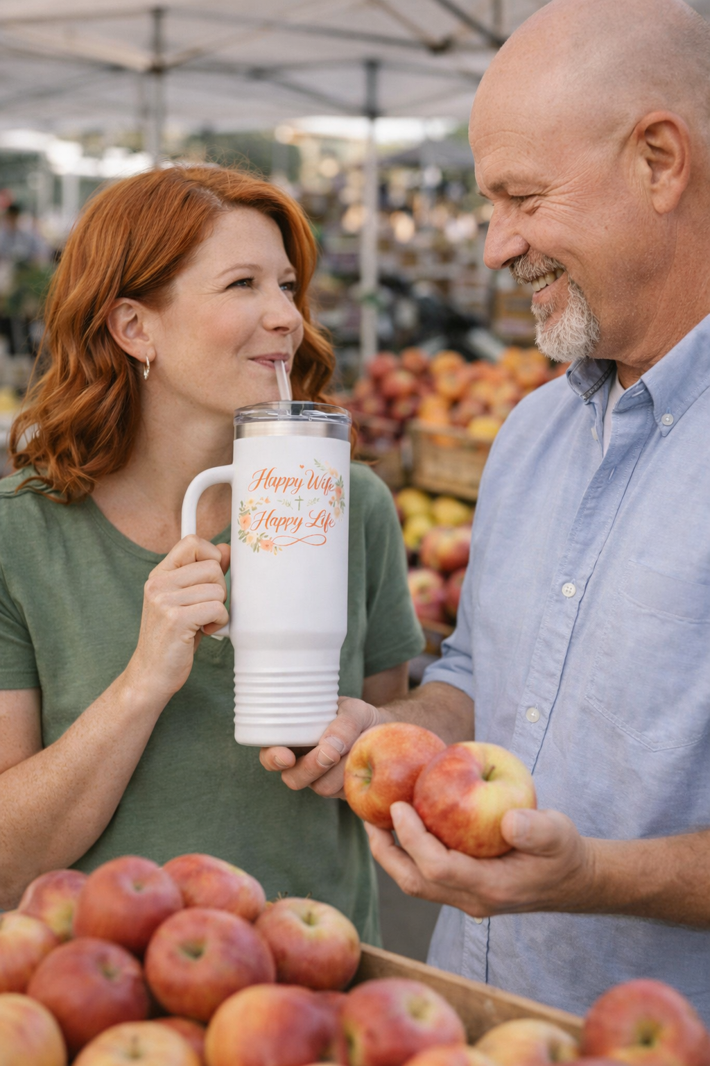 Happy Wife, Happy Life 40 oz Tumbler with Handle & Straw