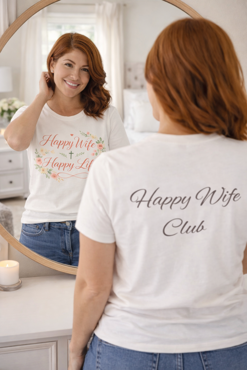 Happy Wife, Happy Life Front & Back T-Shirt