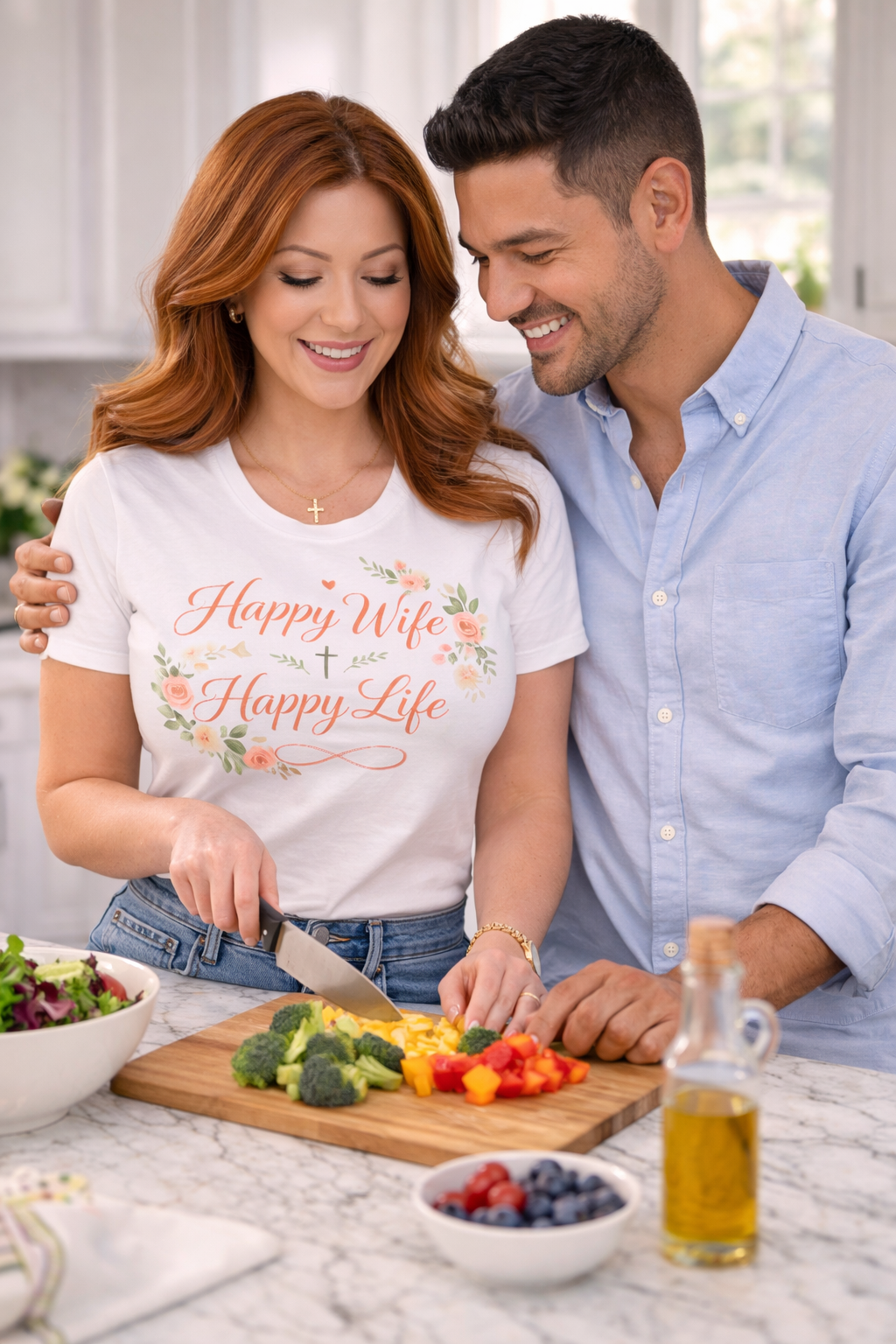 Happy Wife, Happy Life Front & Back T-Shirt