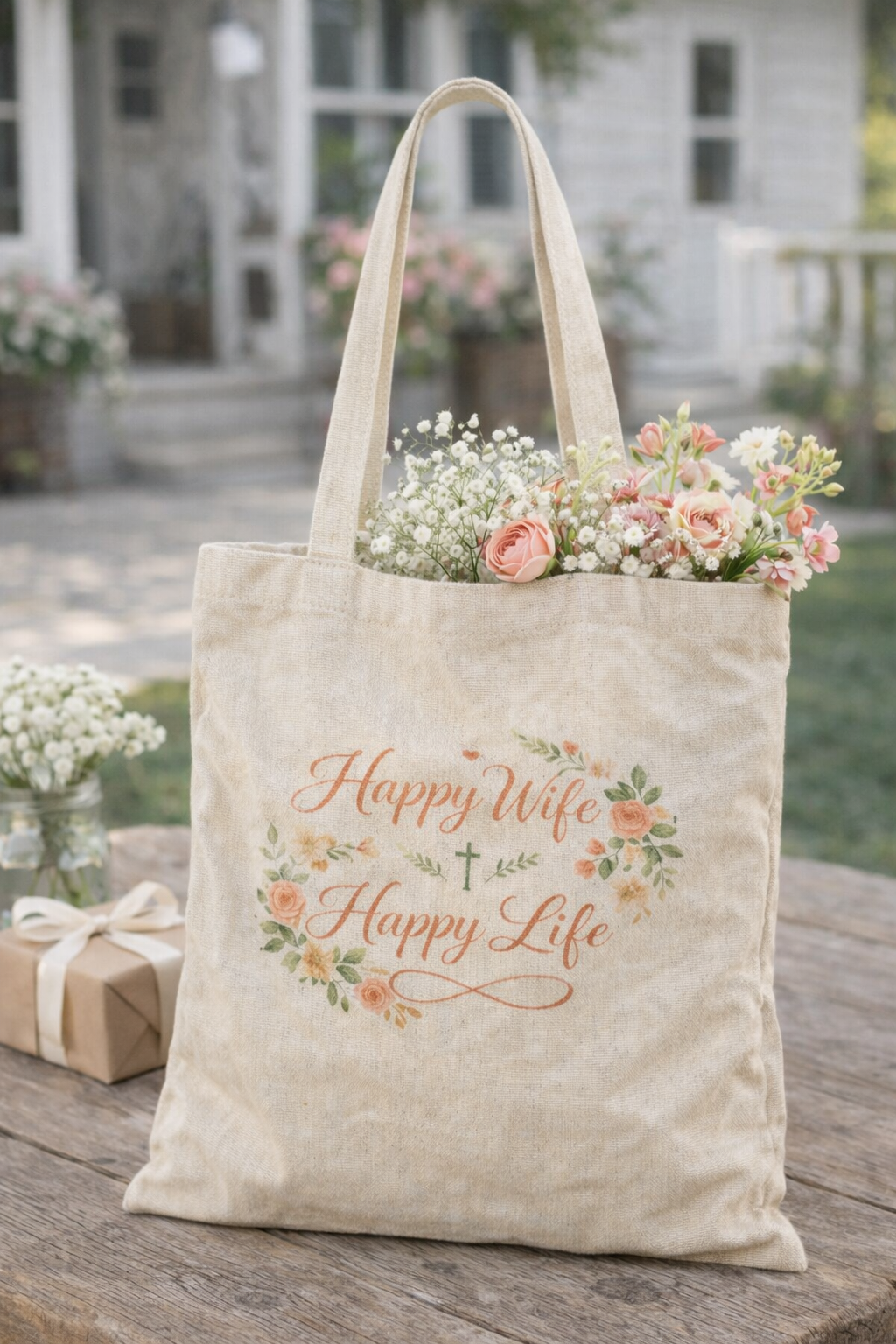 Happy Wife, Happy Life Canvas Tote Bag